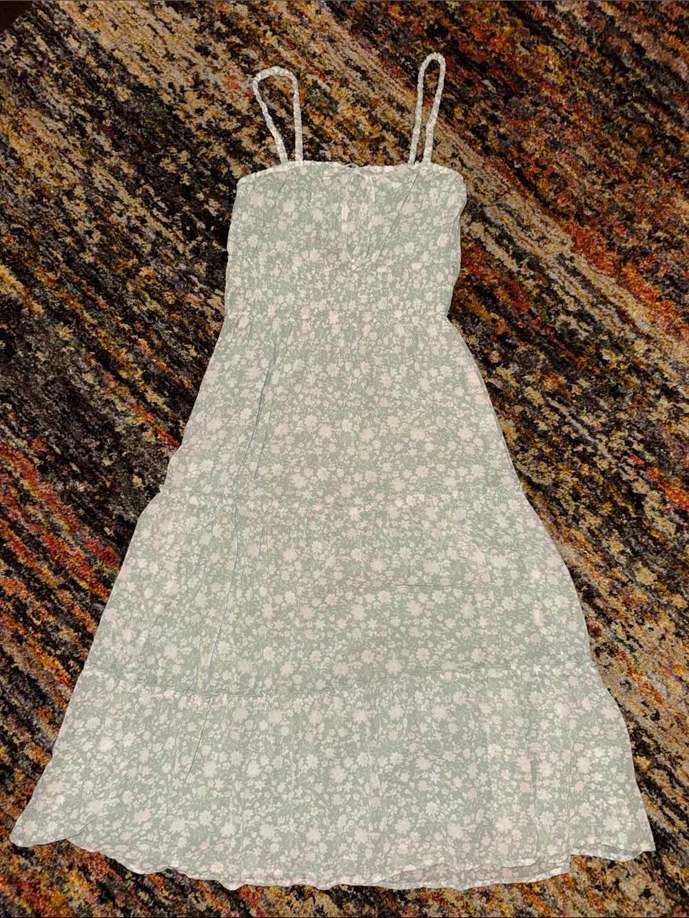 Light Green Floral Midi Dress M